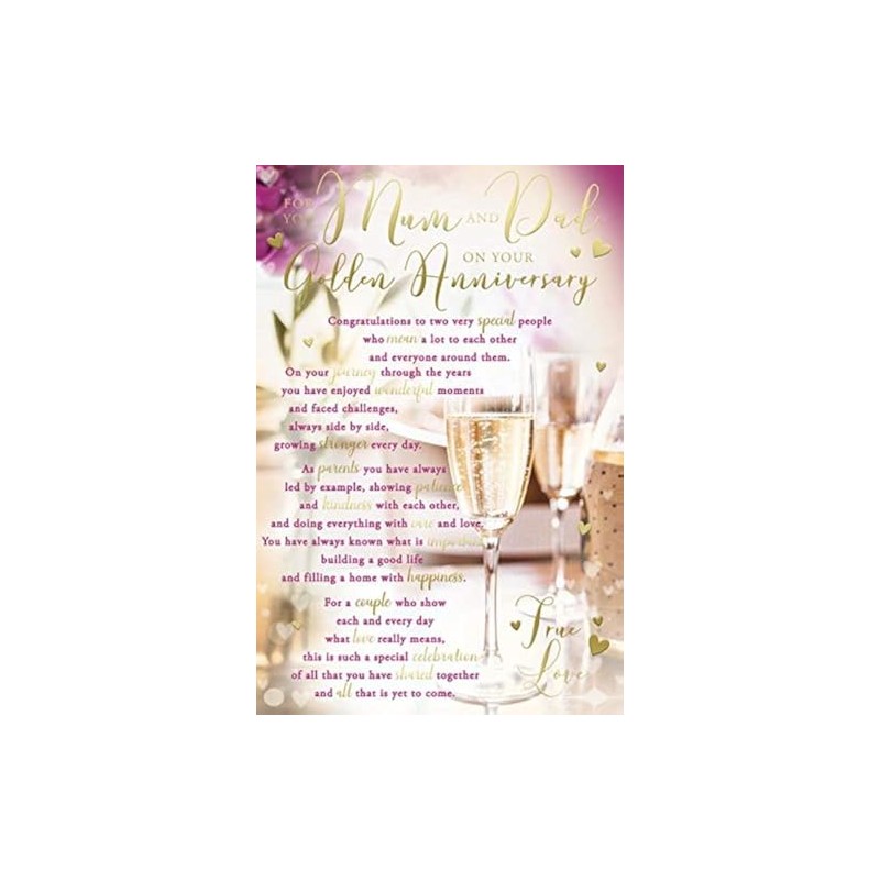 Mum & Dad 50th Golden Anniversary Champagne Design Sentiments Card