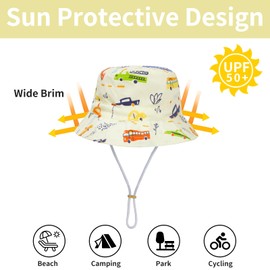 MASOCIO Baby Sun Hat Toddler Kids Boys Girls Summer Bucket Hats Cap Adjustable Chin Strap Age 2 3 4 5 6 Years Car Beige