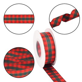 Lezevn 2 Rolls 20 Yards Christmas Scottish Tartan Ribbon Gingham Checkered Fabric Ribbon Traditional Christmas Decoration, 2.5cm