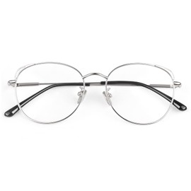LINVO Fashion Fake Glasses Metal Cat Eye Frame Non Prescription Clear Lens Glasses for Women