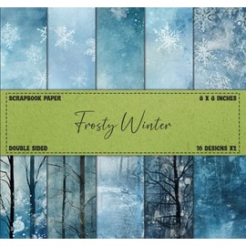 Winter Scrapbook Paper: Frosty Designs, Snowflakes, Forest, Blue Colored, Double Sided 8 x 8" Sheets (Decorative Craft Paper)