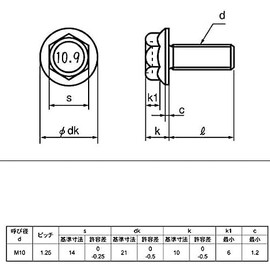 10.9 Strength Flange Bolts M10 (Fine) P=1.25 X 20L (Low Neck) Trivalent White Plated (Pack of 10)