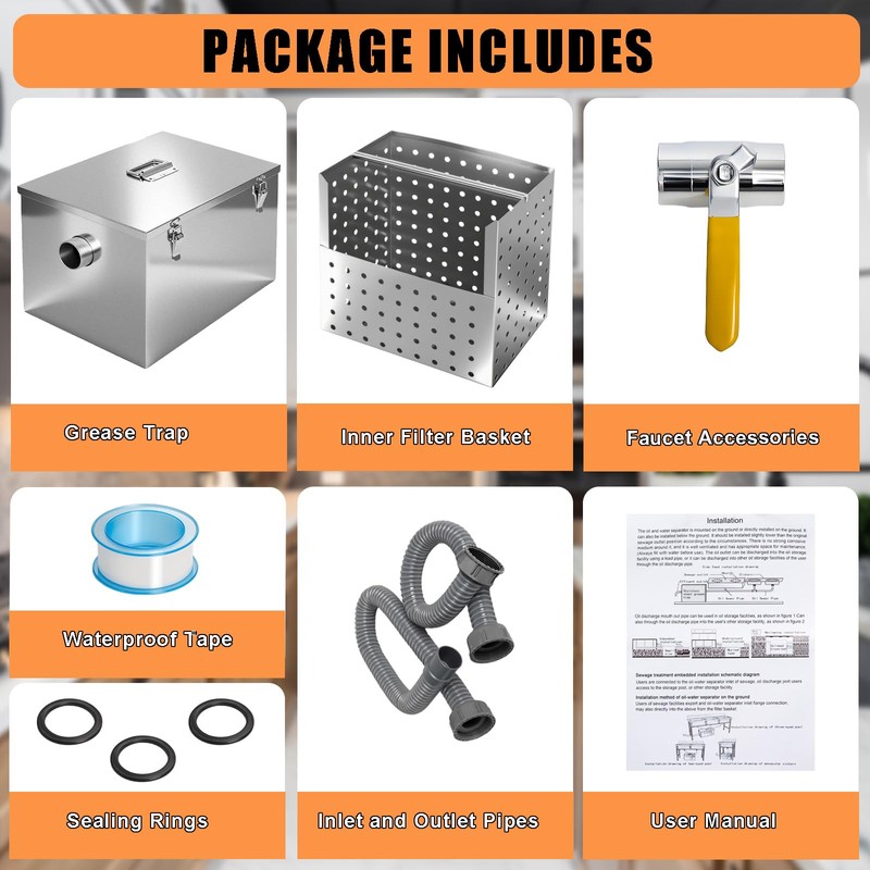 8 lbs Commercial Grease Trap for Home Restaurants Under Sink,