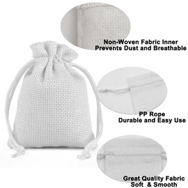 ZISUEX 50PCS Burlap Bags with Drawstring, 2.7 x 3.5 Inch Linen Bags for Christmas Wedding Party and DIY Craft Candy Packing (White, 5 x 7 Inch-13 x 18 CM)