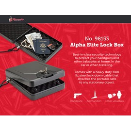 Hornady Alpha Elite Portable Lock Box for Guns and Valuables – Includes 2 Keys and 4 Foot Steel Cable – Thick 16-Gauge Steel, An Ideal Car Lock Box or Truck Safe – Black, 10.25 x 8 x 2.75 Inches