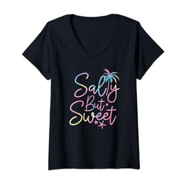 Salty But Sweet Cute Tie Dye Palm Tree Starfish Beach Summer V-Neck T-Shirt