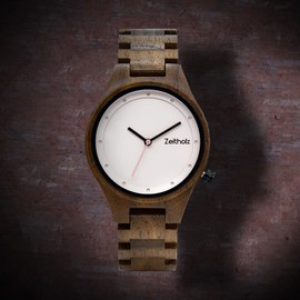 Zeitholz Women's Wood Watch, Stolpen Collection Analog Watch 36mm, Made from Natural Wood with Japanese Quartz Movement. Minimalist and Sporty (Pink)