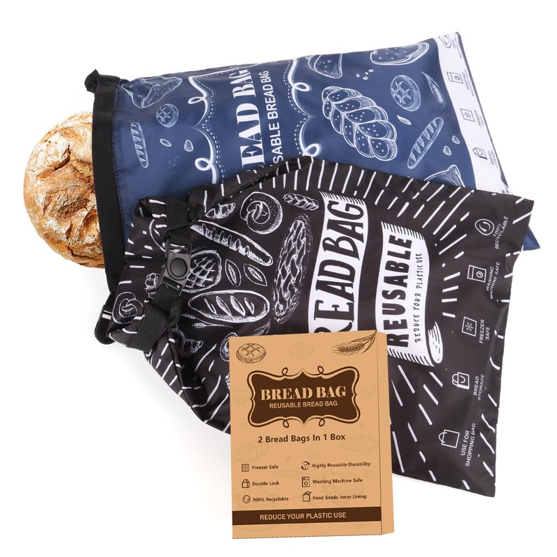 Bread Bag, 2 Packs Reusable Sourdough Storage Bag With Zipper