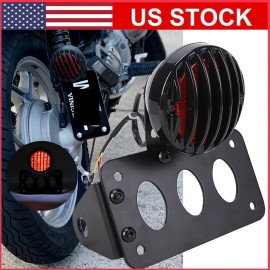 Gearzaar Motorcycle Brake Tail Light 3/4" Side Mount License Plate Bracket For Harley