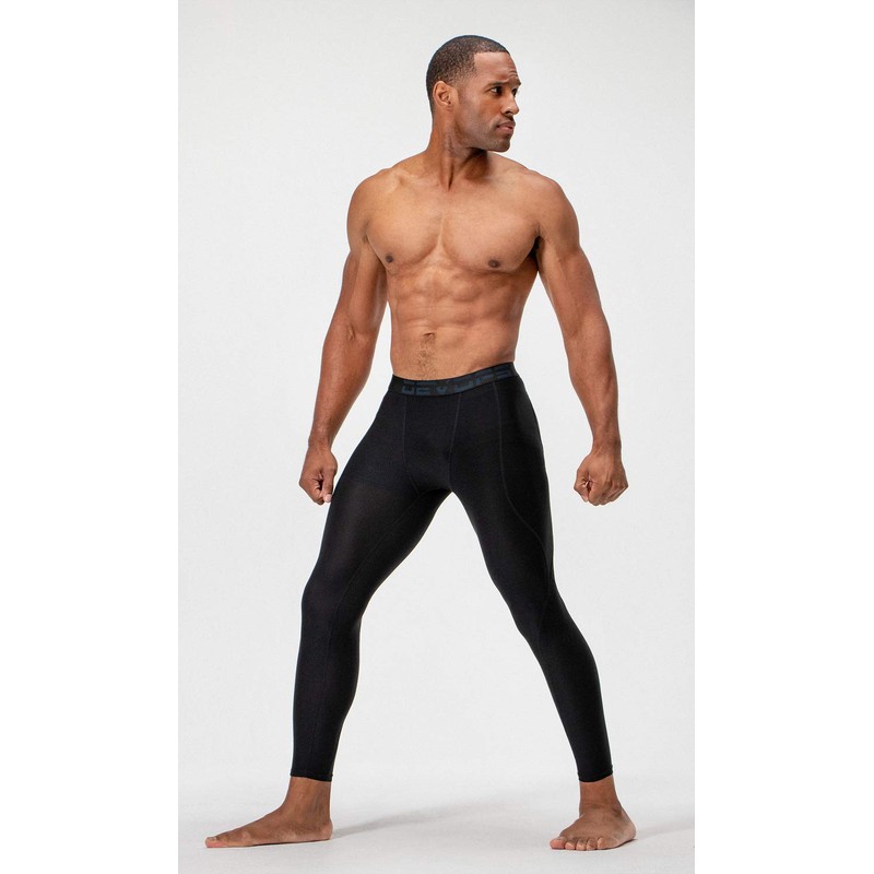 DEVOPS 2 Pack Men's Compression Pants Athletic Leggings (Medium, Black/Orange)