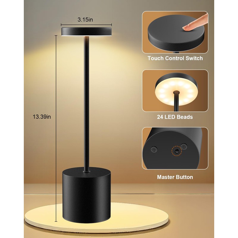 Cordless Table Lamp Set of 2, Rechargeable 5000mAh Battery Powered
