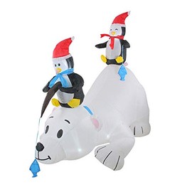 6' White and Black Inflatable Polar Bear and Penguins Lighted Outdoor Christmas Decor