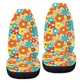 TOADDMOS Daisy Floral Blossoms Auto Seat Covers, 2 Packs Soft Polyester Automotive Seat Cover Vehicle Front Seats Interior for All Cars