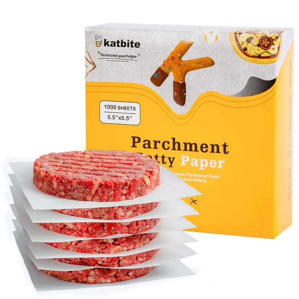 Katbite Hamburger Patty Paper 1000Pcs, 5.5"x5.5" Non Stick Parchment Paper Squares Sheets for Patty Seperate, Burger Press, Ground Beef, Freezing or Candy Wrappers, Use for Oven, Microwave or Freezer