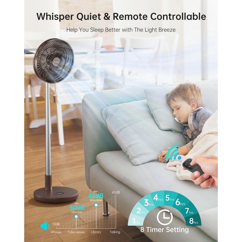 TriPole Foldable Standing Fan 12" Portable Rechargeable Battery Pedestal Fan