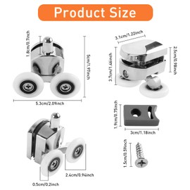 25mm Shower Door Rollers 4Pcs Shower Door Wheels for 4-6mm Glass, Replacement Sliding Shower Door Runners Fit Holes 14mm, Shower Enclosure Accessories for Curved Doors(2 Top & 2 Bottom Rollers)