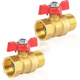 3/4 Inch Brass Ball Valve, Shut-off Valve with Red Wing Handle, IG/AG Thread, Pack of 2