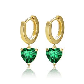 Small Gold Heart Earrings For Women Green heart Hoop Huggies Earrings Hypoallergenic Emerald Cubic Zirconia Heart Dangle Valentine's Day Jewelry gift For Women
