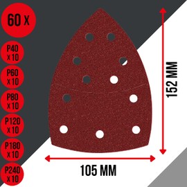 KSP-Tec │Pack of 60 Sandpaper Triangle Sanders + 12 Sanding Strips │Delta Sanding Triangles │105 x 152 mm │ Velcro Sanding Pads Multi Sander (105 x 152 mm)