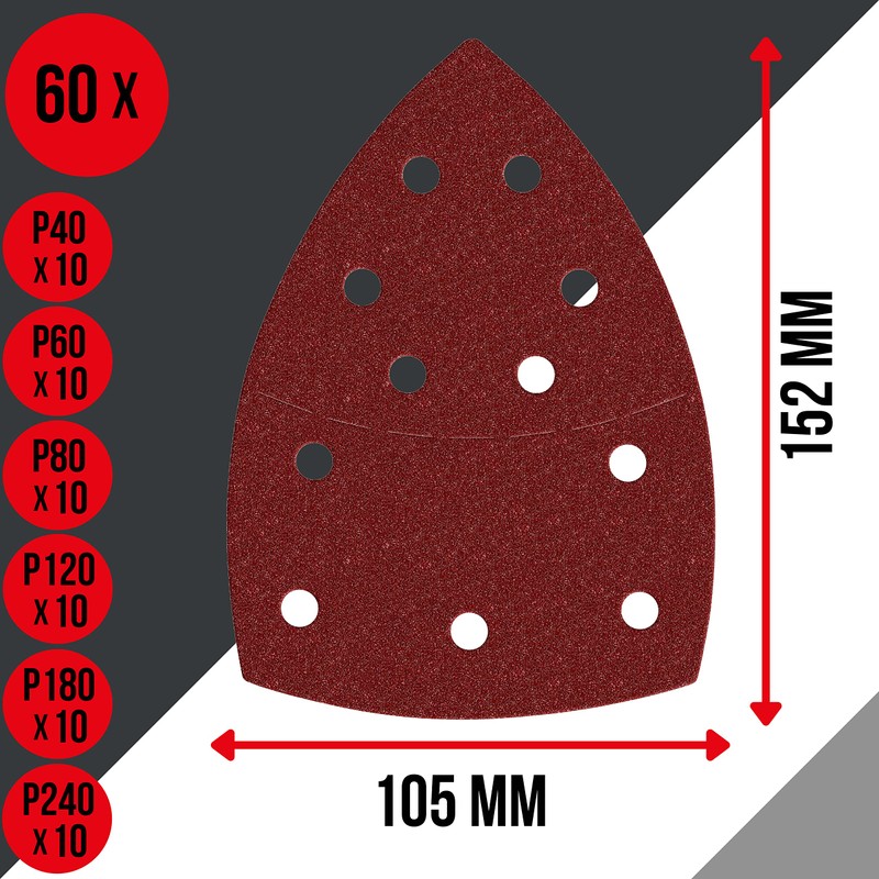 KSP-Tec │Pack of 60 Sandpaper Triangle Sanders + 12 Sanding