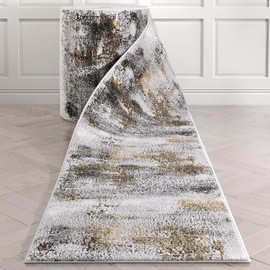 Well Woven Custom Size Hallway Stair Runner - Choose Your Length - Fairmont Collection Kennet Grey Abstract Industrial 26 Inches Wide x 7 Feet Long Runner (26" x 7' Runner) Rug