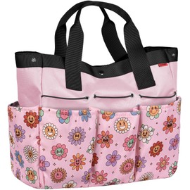 SOGCASE Garden Tool Bag Organizer, Gardening Tote Storage Bag with Zippers Pockets (Tools NOT Included), Pink