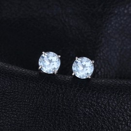 JewelryPalace 2ct Elegant Woman’s Natural Sky Blue Topaz Ring 925 Sterling Silver Stud Earrings