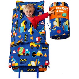 Nap Mats for Preschool Ages 3-5 | Toddler Sleep Mat | Soft & Non-Toxic Nap Mat Fabric with Pillow | Toddler Nap Mats for Daycare & Kindergarten | Construction Theme