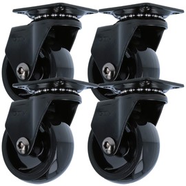 MS Beschläge Modern Black Furniture Castor, Designer Furniture Transport Castor, 360° Rotatable Screw-On Plate, Polyurethane Swivel Castor, Ball Bearing (Diameter 50 mm, 4)