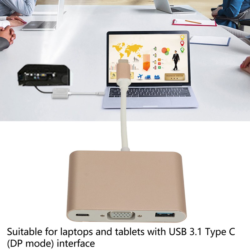 USB 3.1 Type C to VGA Adapter Hub PD 3
