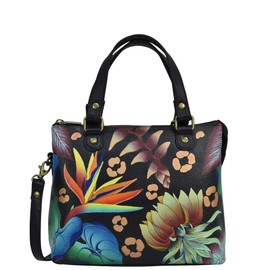 Anna by Anuschka Women's Hand Painted Genuine Leather Twin Zippered Crossbody - Tropical Dreams Black