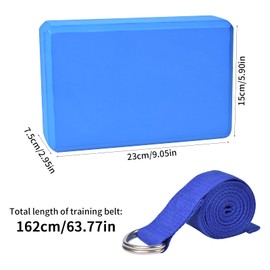 Chstarina Yoga Block Set of 2 with 1 Piece 1.8 m Cotton Yoga Strap, Yoga Block Made of EVA Foam Hard Foam Yoga Set Yoga Block Yoga Strap Fitness Accessories Aid for Yoga and Pilates (Blue)
