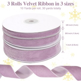 Lavender Velvet Ribbon, Velvet Christmas Ribbon Light Purple, Vintage Velvet Ribbon Set for Christmas Tree Ornaments, Gift Wrapping, 3 Rolls 3/8, 5/8, 1 inch Wide, 30 Yards Totally Fabric Craft Ribbon