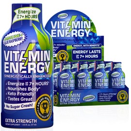 Vitamin Energy Extra Strength Energy Drink Shots | Natural Nutrients to Energize & Support Immune System | Sugar & Carb-Free | Immunity Formula | up to 7+ Hours | Blue Raspberry - 1.93 fl oz - 12 Ct
