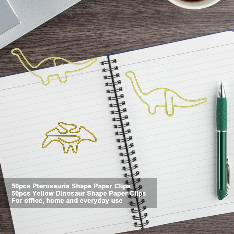 100pcs Shaped Paper Clips Pterosauria Yellow Dinosaur Shape Metal Portable