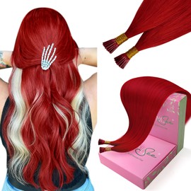 YoungSee Red Hair Extensions I Tips Hair Extensions Colored I Tip Extensions Red 20 Inch 25s 25g Keratin Tip Hair Extension Human Hair Colorful Remy Hair Diy Hair Extension