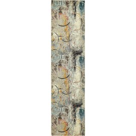 Unique Loom Chromatic Collection Modern Rustic & Vibrant Abstract Area Rug for Any Home Décor, 2 ft 7 x 10 ft 0 Runner, Beige/Blue