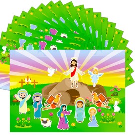 HEYINSHEN 12 Set Make An Easter He Lives Sticker He Lives Scenes Craft Kit for Kids Religious Easter Sticker Easter Resurrection Scene Set Easter Crafts for Kids Indoor Bible Activities