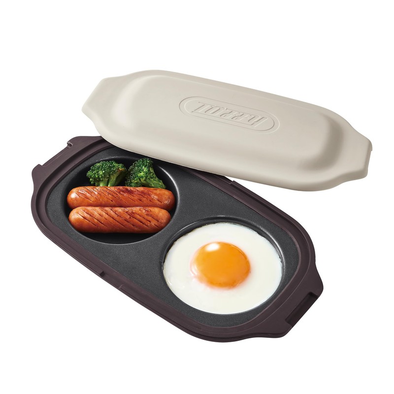 【Toffy/トフィー】 電子レンジ用ダブルグリルプレート K-MW5 レンジ調理器 2同時調理 時短 レシピブック付き ふっ素加工 K-MW5 (グレージュ)