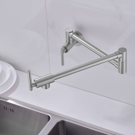 Pot Filler Faucet Stainless Steel Commercial Wall Mount Kitchen Sink Faucet Folding Stretchable with Single Hole Two Handles,Brushed Nickel