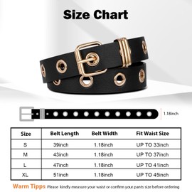 FIORETTO Single Grommet Leather Belt Women Men Punk Rock Waist Belts for Jeans Pants Single Holes Black-Gold