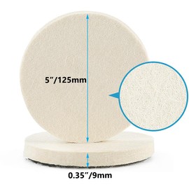 JUNLIXN 5 Inch Wool Felt Polishing Pads,5Pcs Wool Buffing Wheels Polishing Pads Flocking Hook & Loop Back for Random Orbital Sander