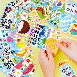 SAKAIPA 48 pcs Summer Fun Make-a-Face Sticker Set for Kids,Create Your Own Faces with Summer Beach Sticker Sheets,Party Favors Kids Crafts, Goodie Bags Stuffers, Classroom Rewards