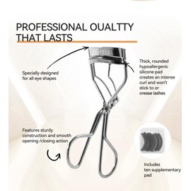 Namyo Eyelash Curler Gunmetal – Includes 10 Silicone Refill Pads, Travel Friendly Pouch & Satin Storage Bag | No Pinch, Natural Curl for All Eye Shapes