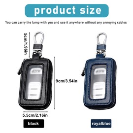 WIYETY Pack of 2 Car Key Cases: Vintage Leather Key Case with Zip and Carabiner, Key Ring Protective Cover, Universal Portable Key Bag (Black, Royal Blue), Black, Royal Blue