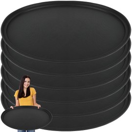 6 Pcs 24 Inch x 29 Inch Large Restaurant Serving Trays, Black PP Plastic Non Slip Tray,Oval Plastic Food Serving Tray with Raised Edges for Home Kitchen Restaurant Cafeterias Fast Food Service