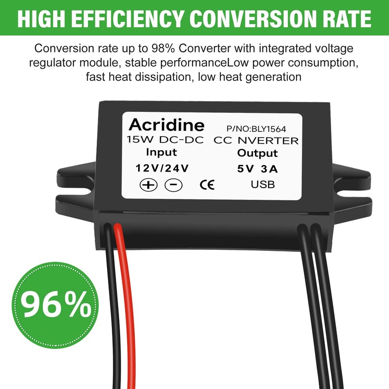 Acridine 12V 24V DC to 5V 3A USB Female DC