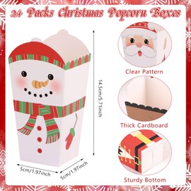 CCINEE 24 Packs Christmas Popcorn Boxes for Treat, Mini Snowman Reindeer Santa Claus Treat Boxes Bulk Movie Night Popcorn Snack Candy Cookies Food Holders for Christmas Party Serving