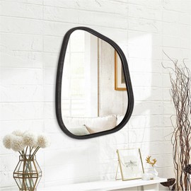 HLFMVWE Asymmetrical Mirror Large 20"x16" Irregular Oval Wall Mirror Modern Wood Frame Unique Shape Wall Mounted Vanity Artistic Mirror Decorative for Living Room Bedroom Bathroom Entryway Hallway