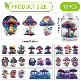 arricraft 10 Sheets Fantasy Mushroom Mugs Transfer Paper, 11x24cm (4.33x9.45 inches) Starry Mushroom Transfer Stickers Waterproof PVC Decals for DIY Glasses Furniture Window Decoration Stickers